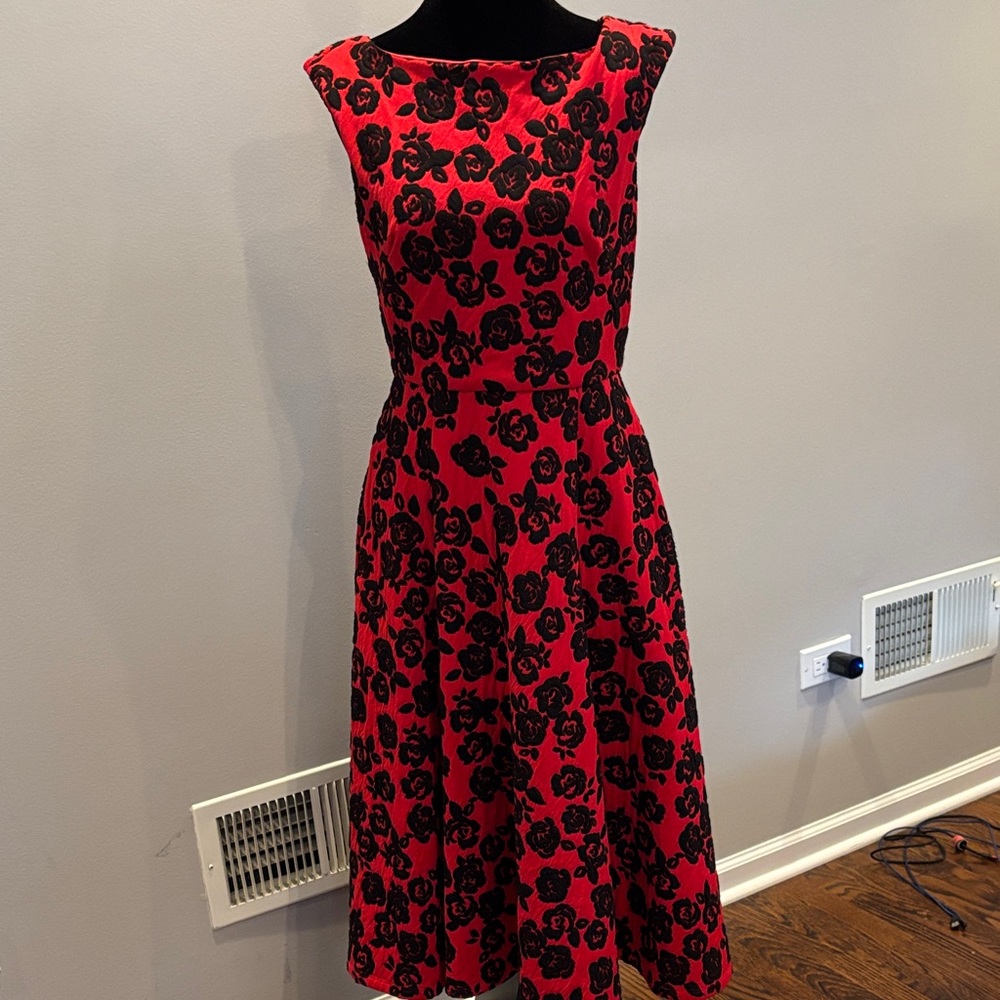 Betsey Johnson Red and Black Floral Midi Dress